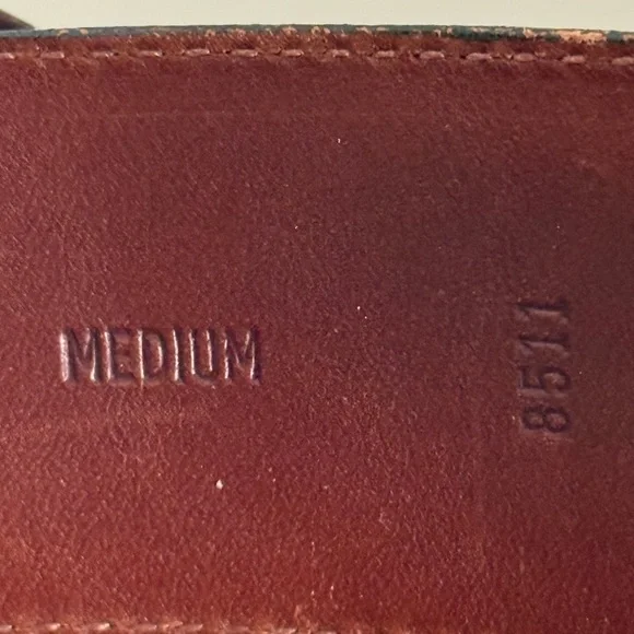 Vintage Coach Black and Brown Leather Dress Belt Brass Gold Buckle 8511 Medium - Picture 9 of 11